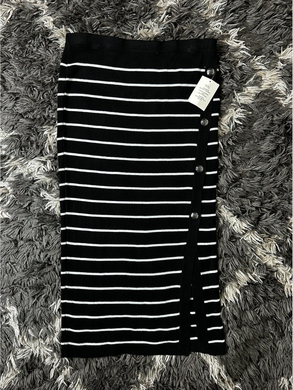 NWT Retrology Black White Striped Button Side Knit Maxi Skirt Size S
